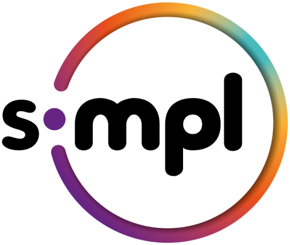 The earlier Simpl logo: the lowercase name with a violet dot for the i, inside a gradient ring open on the left